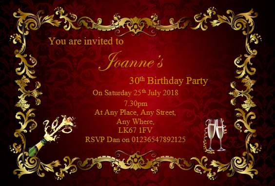 Classy looking personalised birthday party / celebration invitation REF BD16 can be made for any age, surprise can be added