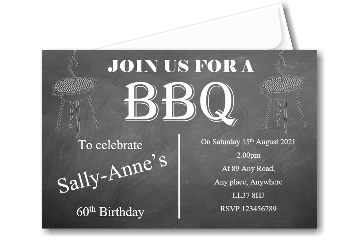BBQ personalised birthday party / celebration invitation REF BD88 can be made for any age