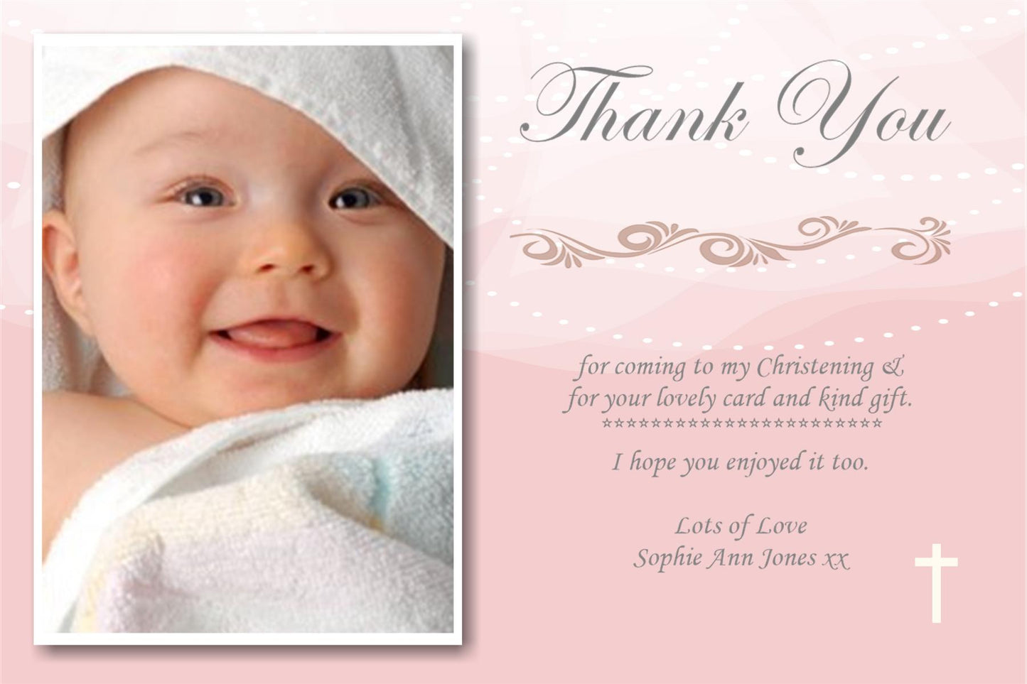 Beautiful Pink Christening ~ Baptism Thank you Cards with your own photo on Ref CT3