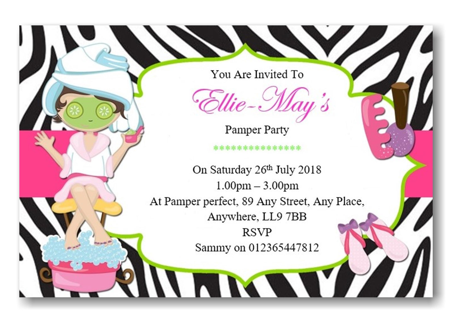 Personalised pamper Birthday party invitations REF P8 Any age can be done