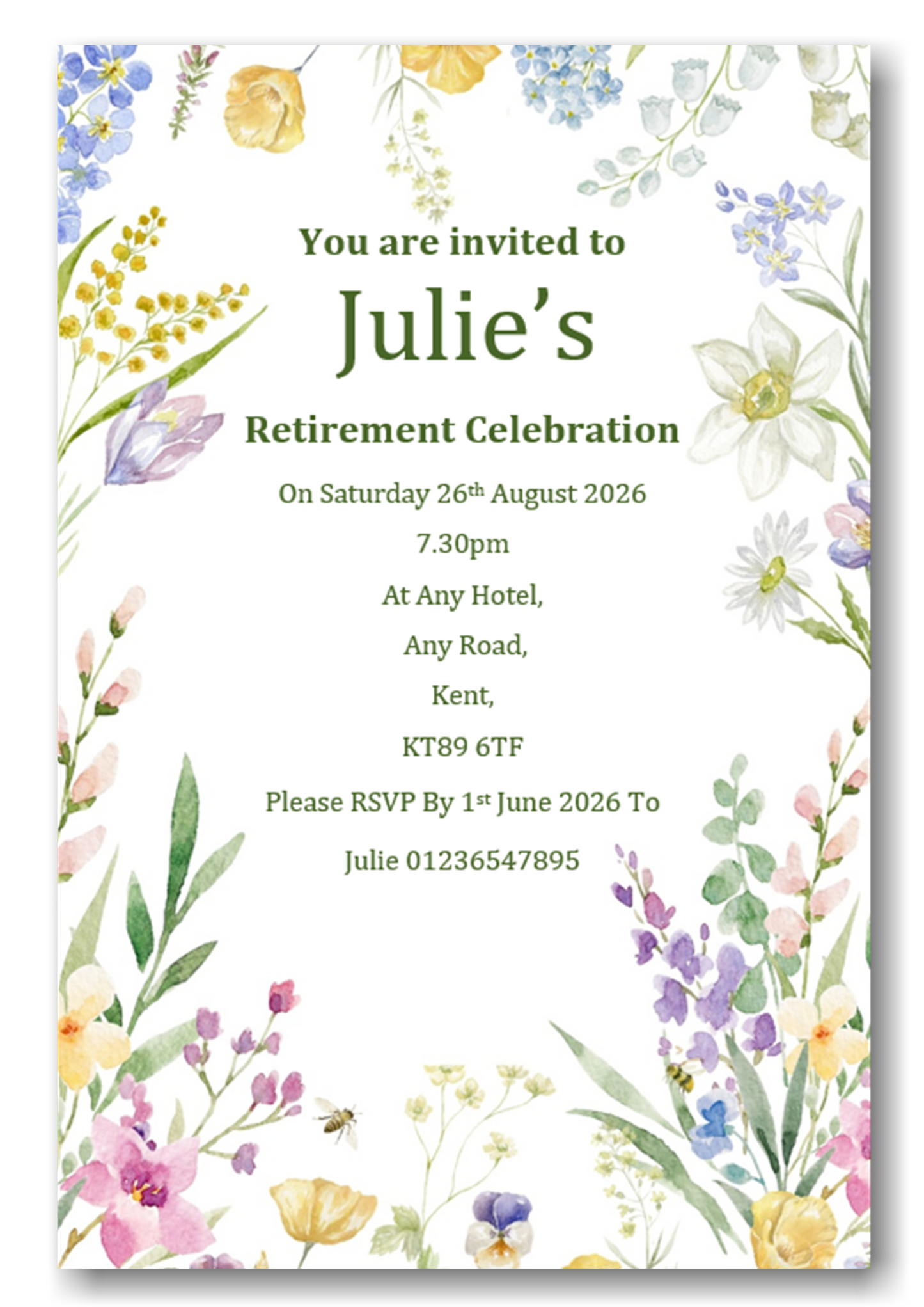 A Beautiful Wild Flower Floral Retirement Invitations Ref RET6