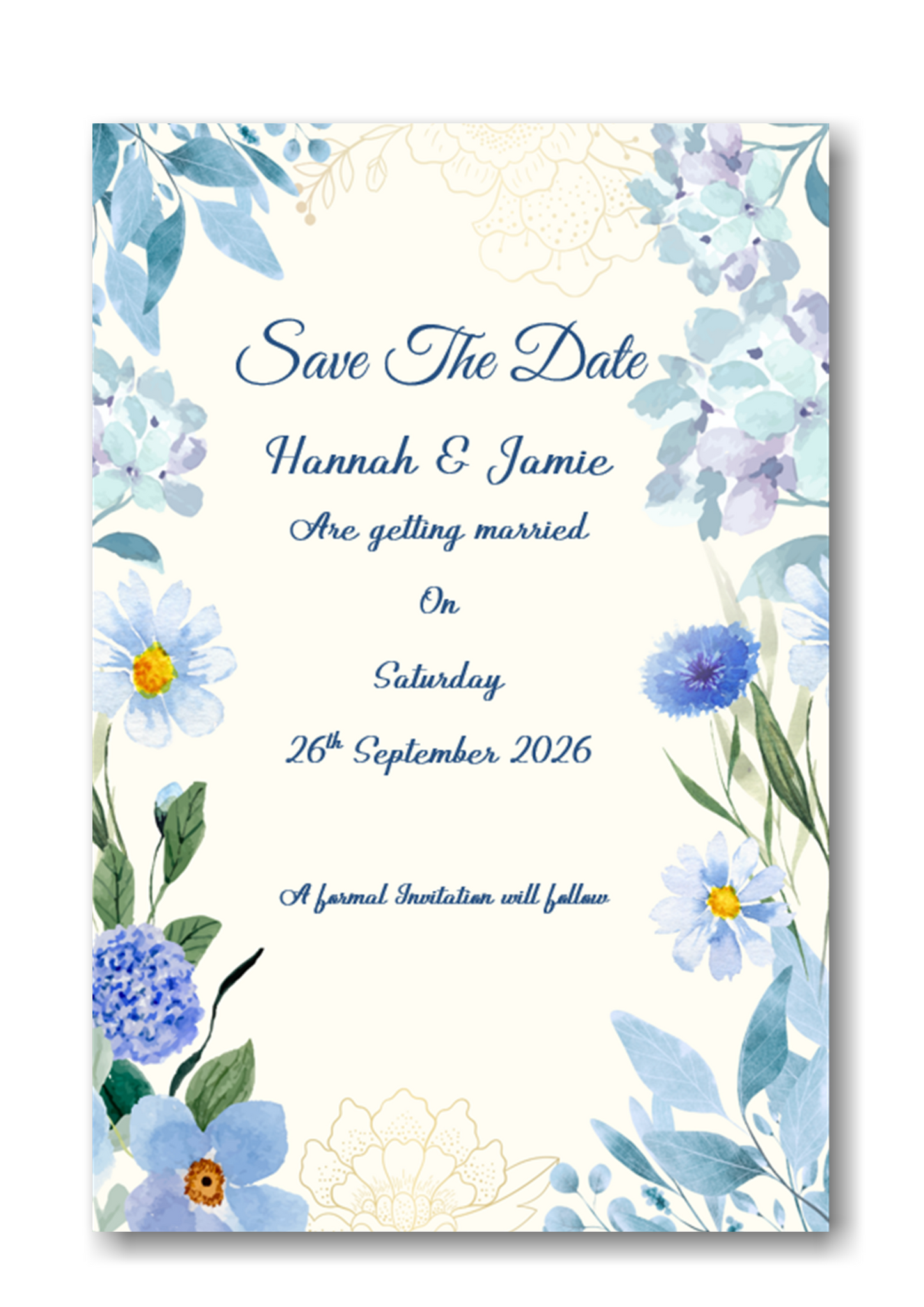 Beautiful Blue Floral Wedding Save The Date Cards Ref SD81