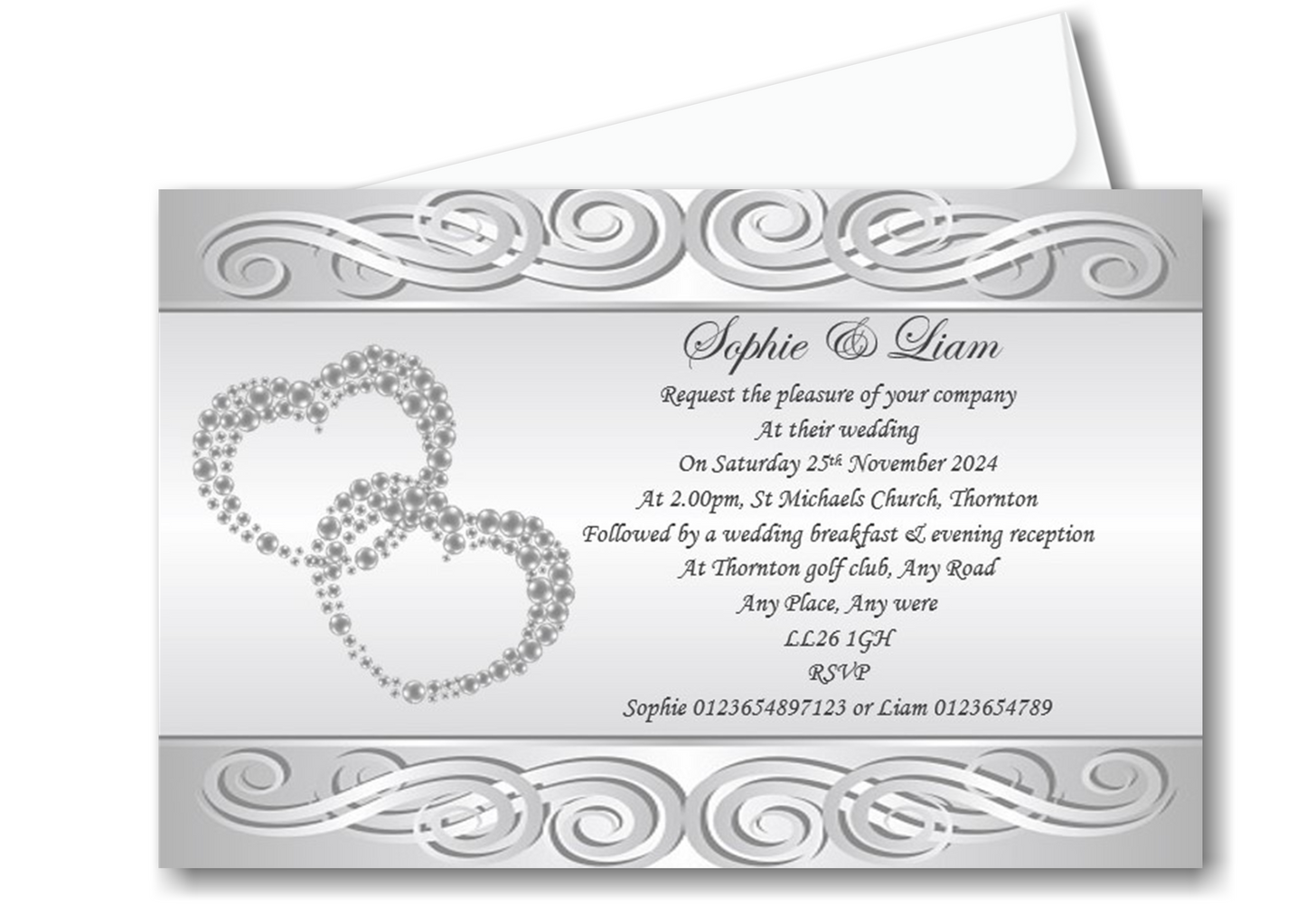 Personalised Stunning Silver Wedding Day Invitations Ref WD71