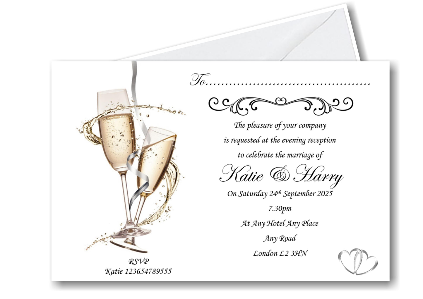 Personalised Wedding evening write on invitations Ref WE6 White stylish design