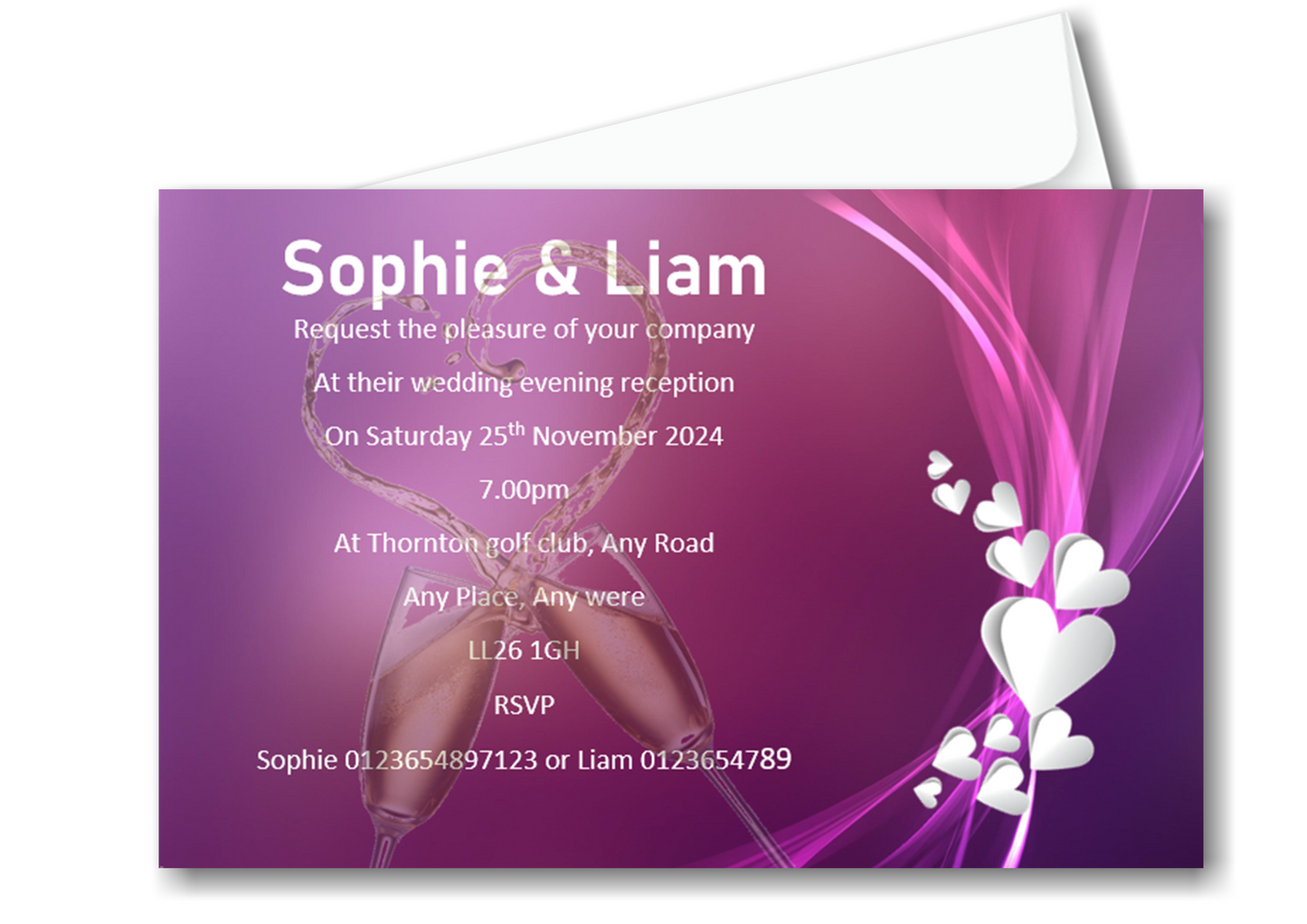 Stylish Lilac/Purple With Hearts Wedding Evening Invitation Ref WE72