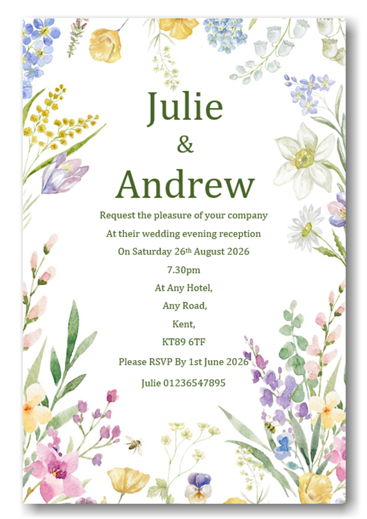 Beautiful Wild Flower Floral Wedding Evening Invitation Ref WE83
