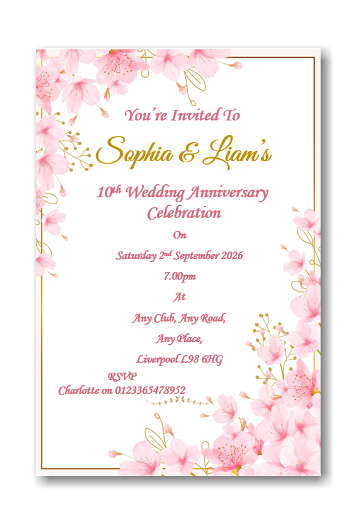Beautiful Pink Floral Wedding Anniversary Invitations Ref AV82
