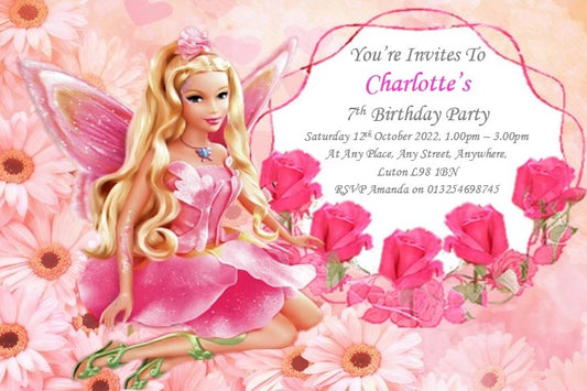 Personalised pink fairy Birthday party invitations REF B12 Any age can be done
