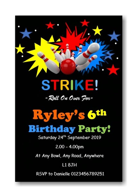Bowling Personalised Birthday party invitations REF B58 Any age can be done