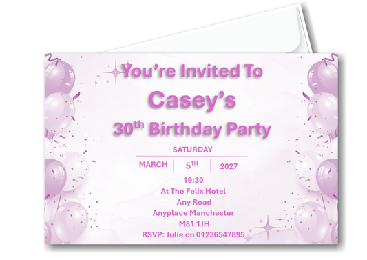 Personalised Lilac Birthday Party Invitations Ref BD118