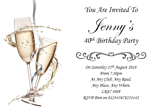 Beautiful classy personalised birthday party / celebration invitation REF BD31 can be made for any age