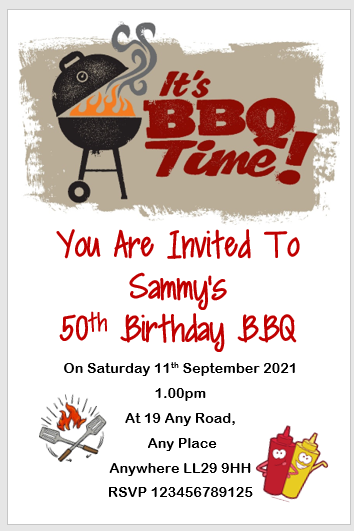It's BBQ time personalised birthday party / celebration invitation REF BD90 can be made for any age