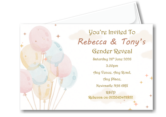 Super Cute Pastel Gender Reveal Invitations Ref BR6