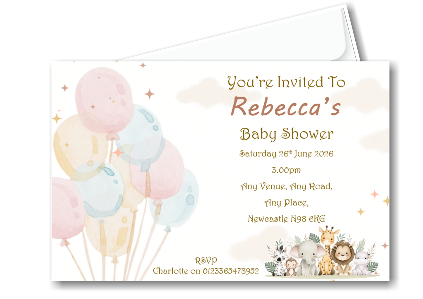 Super Cute Jungle Animals Pastel Baby Shower Invitations Ref BS28
