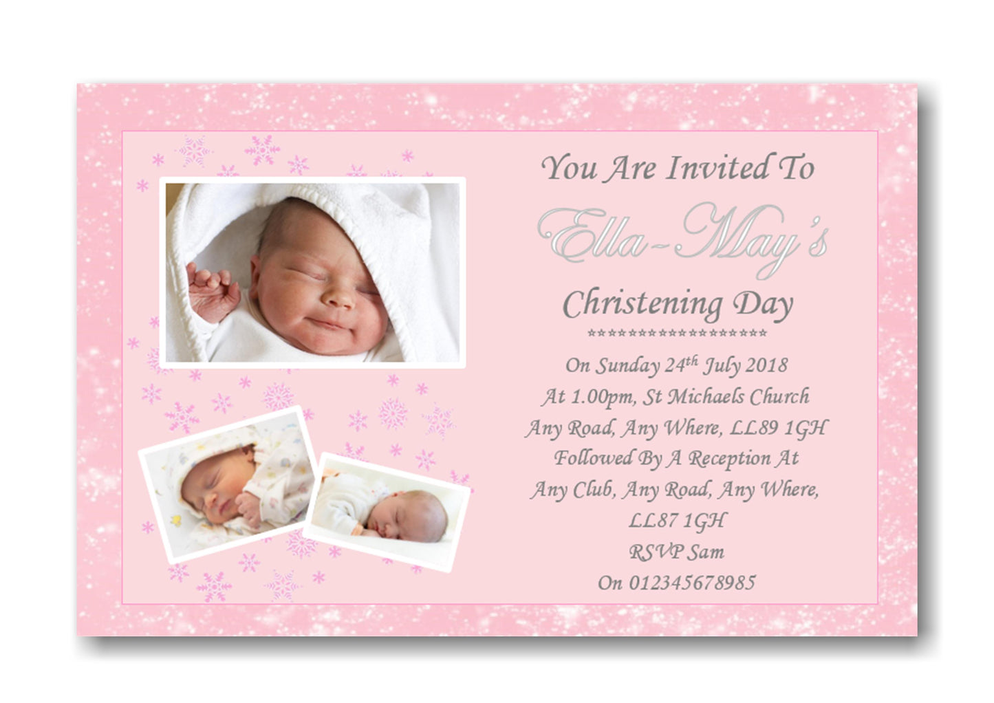 Stunning Pink Christening & Baptism Invitation, with 3 photos the ideal invitation and keepsake. Ref C56