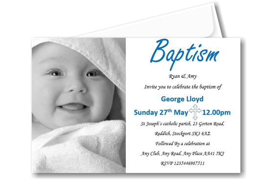 Beautiful Baptism Invitation, a simple elegant design with a large photo of your child. Ref C59