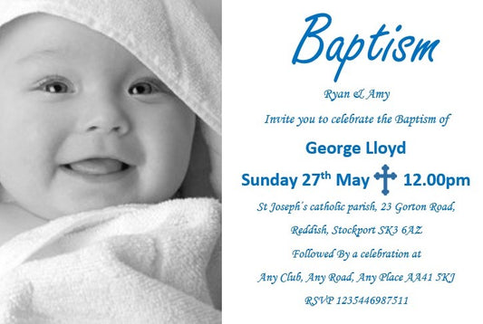 Beautiful Baptism Invitation, a simple elegant design with a large photo of your child. Ref C65