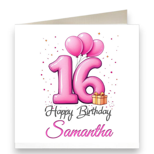 Personalised Pink 16th Birthday Card Ref CD1