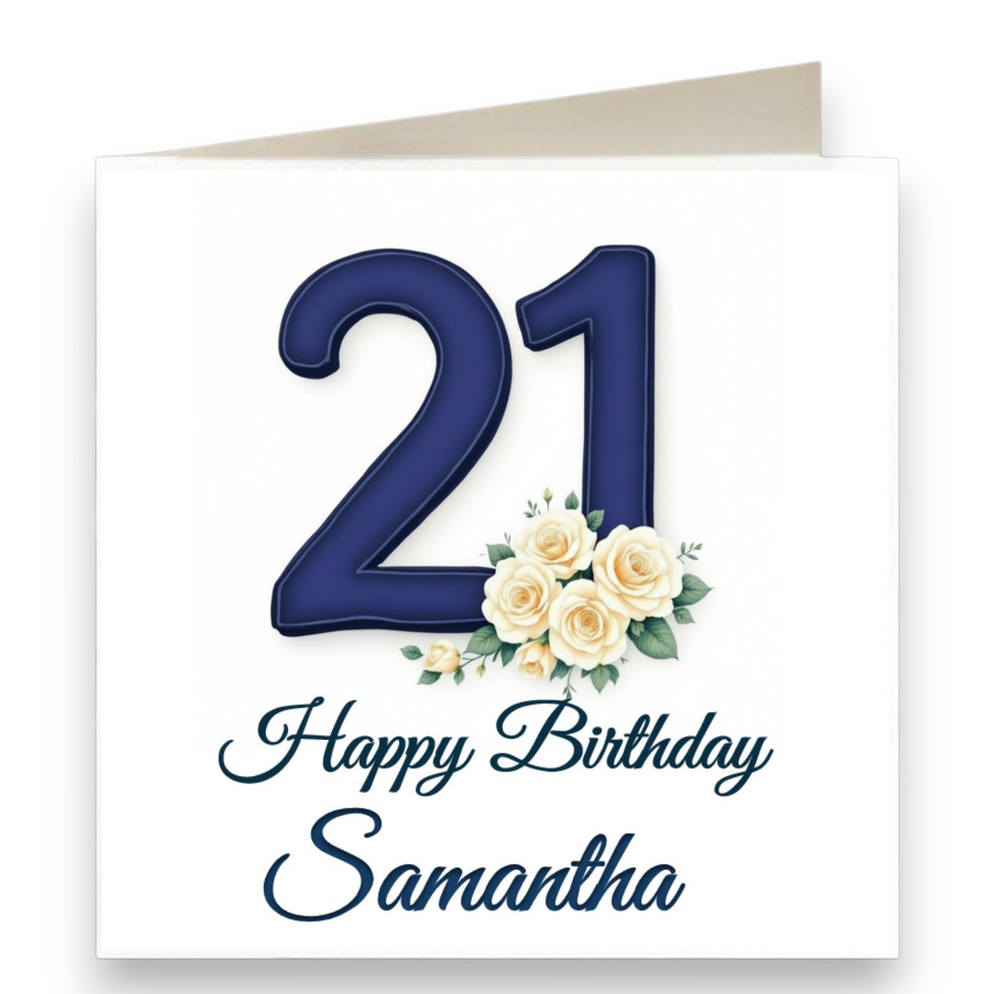 Personalised 21st Birthday Blue & White Birthday Card Ref CD7