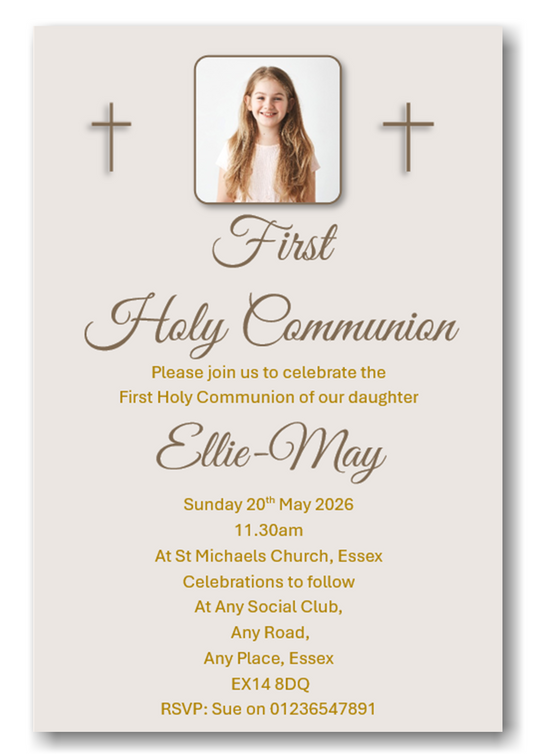Beautiful Boys or Girls First Holy Communion Invitation With Photo on Ref CM19
