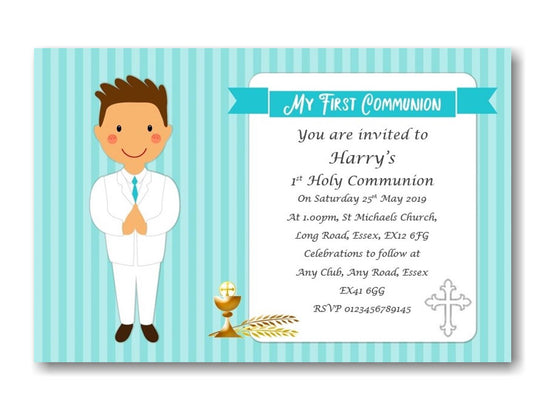 Beautiful Blue Holy Communion Invitation, Unique, timeless design Ref CM3