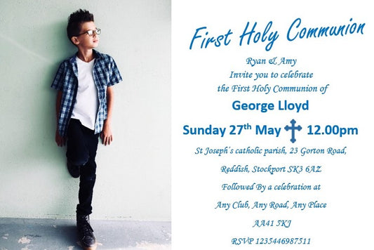 Elegant Holy Communion Invitation, with large photo of your child on Ref CM9