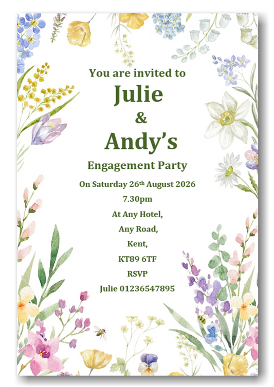 Beautiful Wild Flower Floral Engagement Invitations Ref EN82