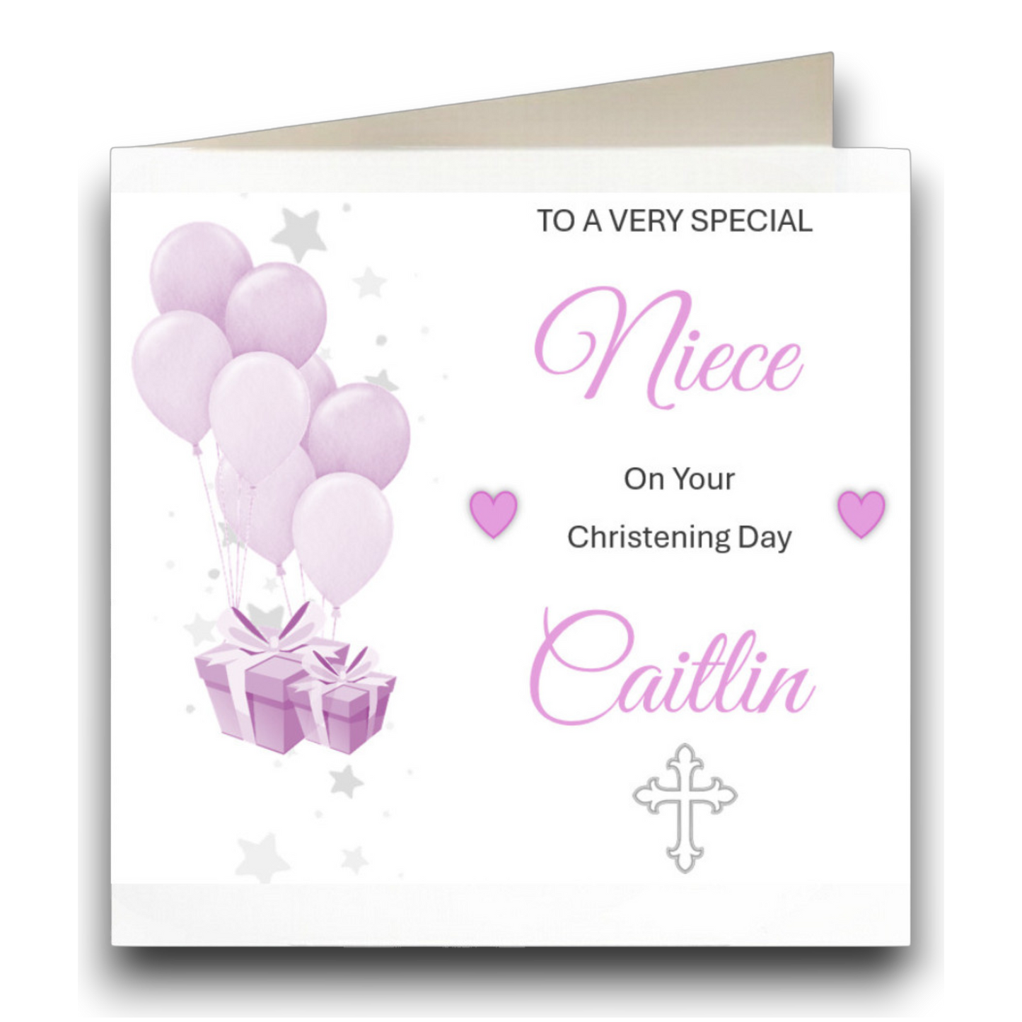 Personalised Christening Card Balloom Design Lilac & White - CD12