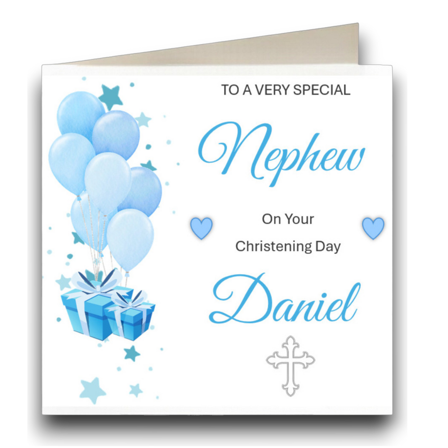 Personalised First Holy Communion Greeting Card Blue and White Balloon Design - CH3