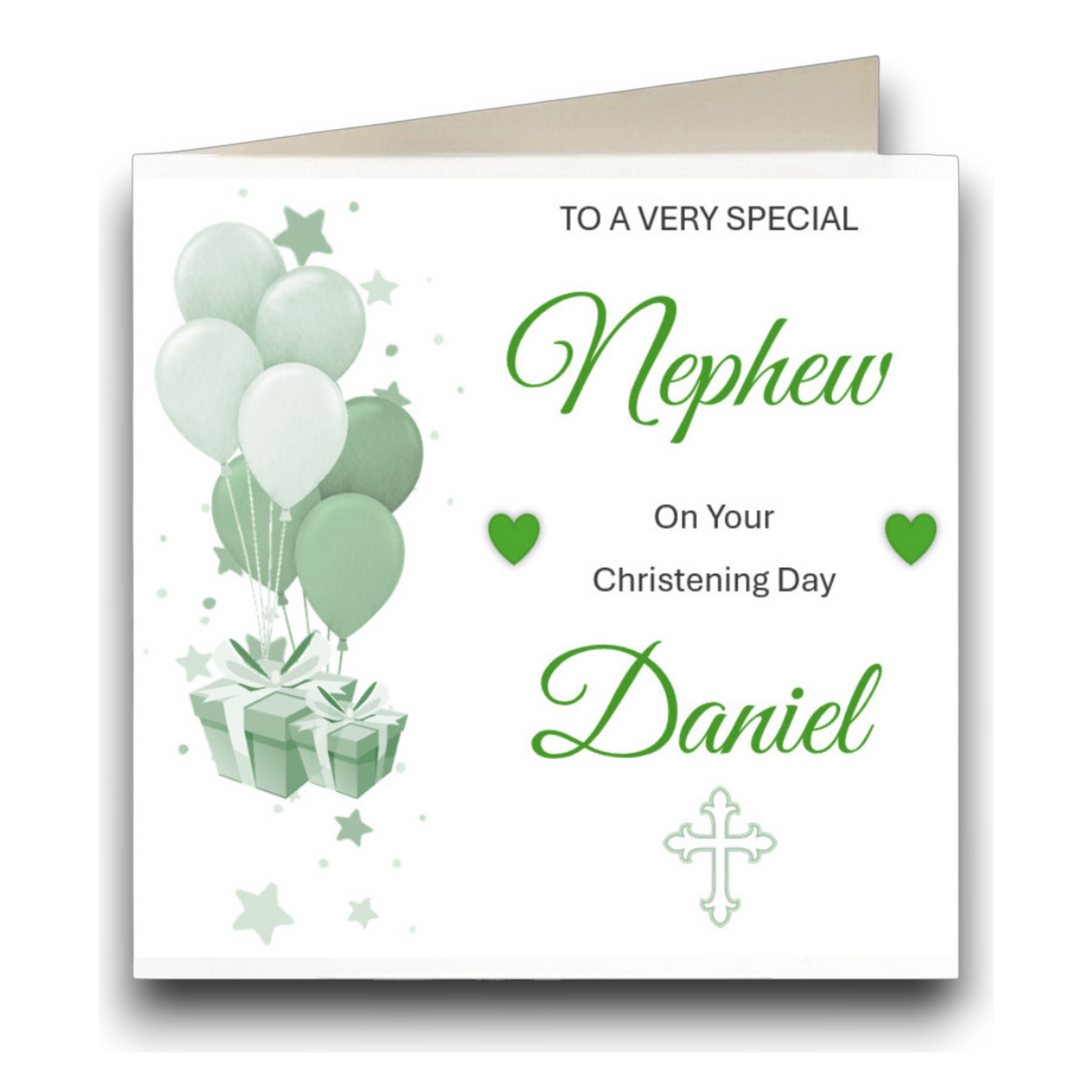 Personalised Christening Card Balloom Design Green & White - CD14