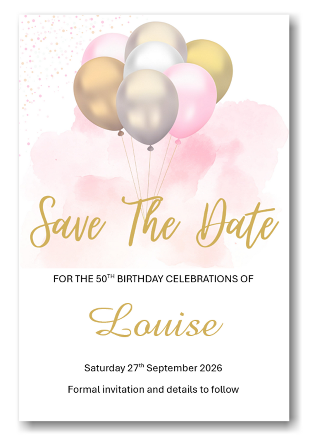 Personalised Save The Date Cards Ideal For Weddings - Birthdays - Christenings Ref SD56