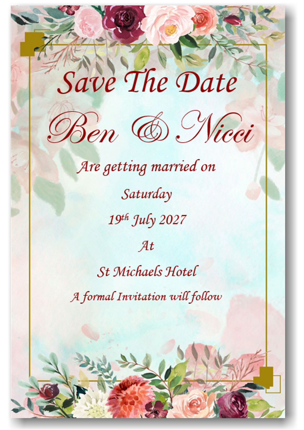 Beautiful Floral Save The Date Cards Ref SD80