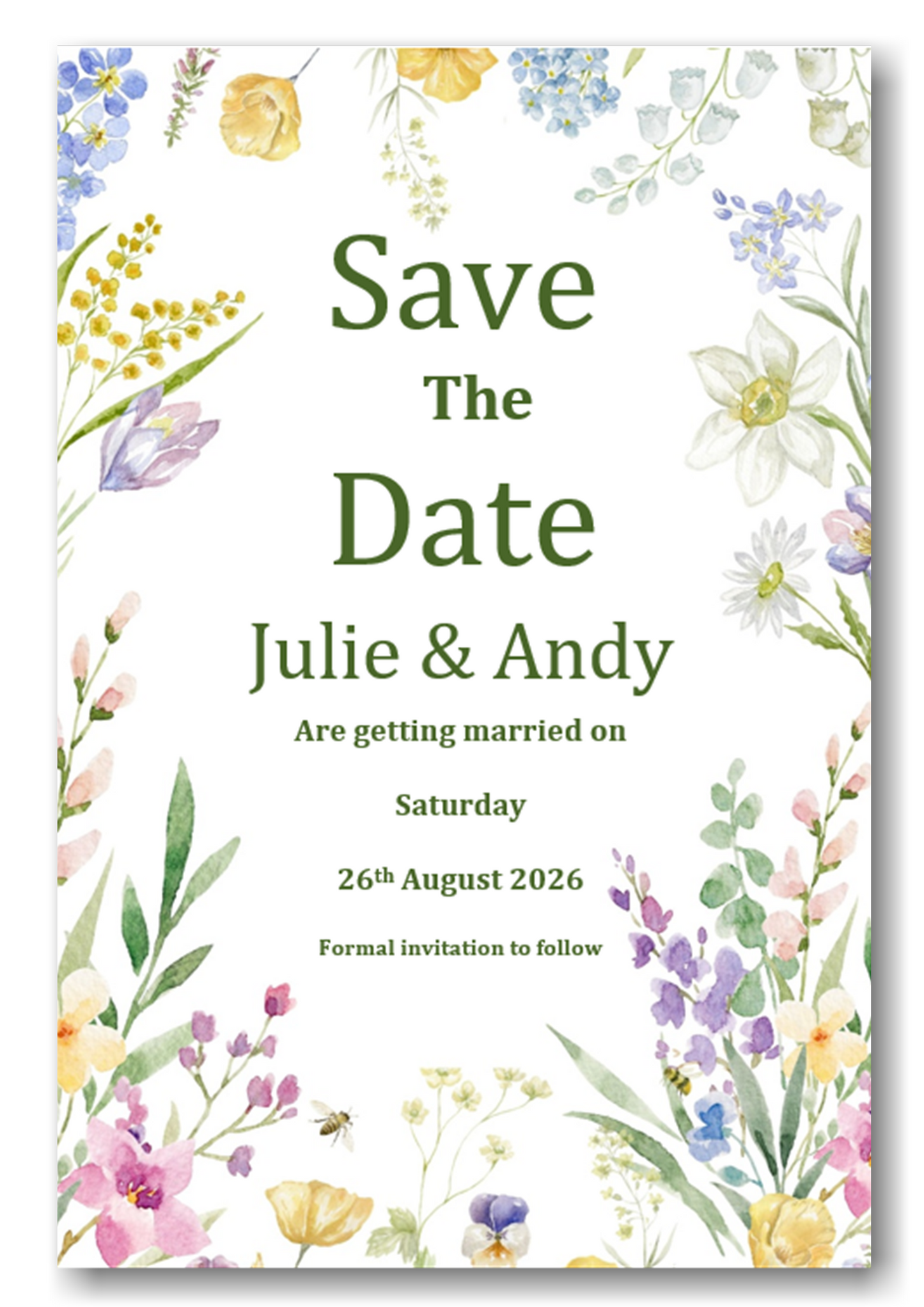Beautiful Wild Flower Floral Wedding Save The Date Cards Ref SD82