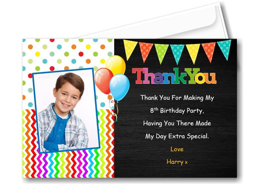 Colouful Birthday Thank You Cards With Photo Ref TH14 Blue