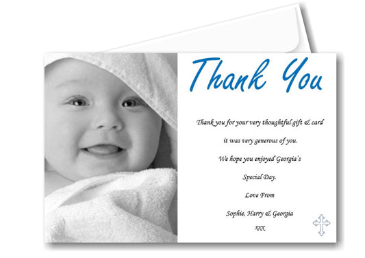 Unique Christening ~ Baptism Thank you Cards with your own photo on Ref TH24