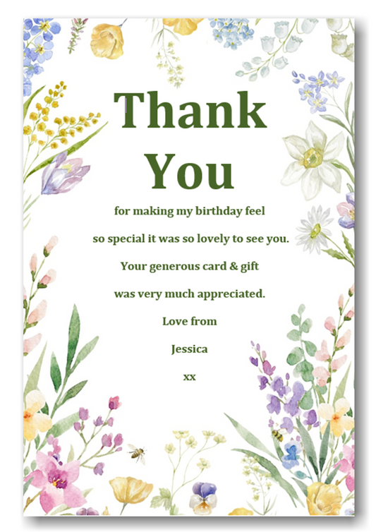 Beautiful Wild Flower Floral Birthday Thank You Cards Ref TH35