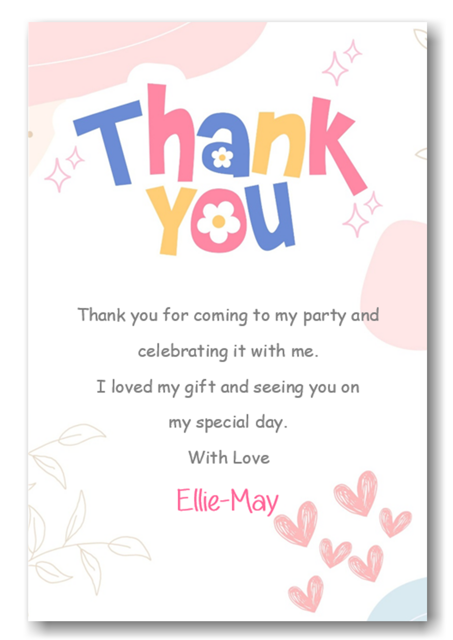 Beautiful Girls Personalised Birthday or Christening Thank You Cards Ref TH38