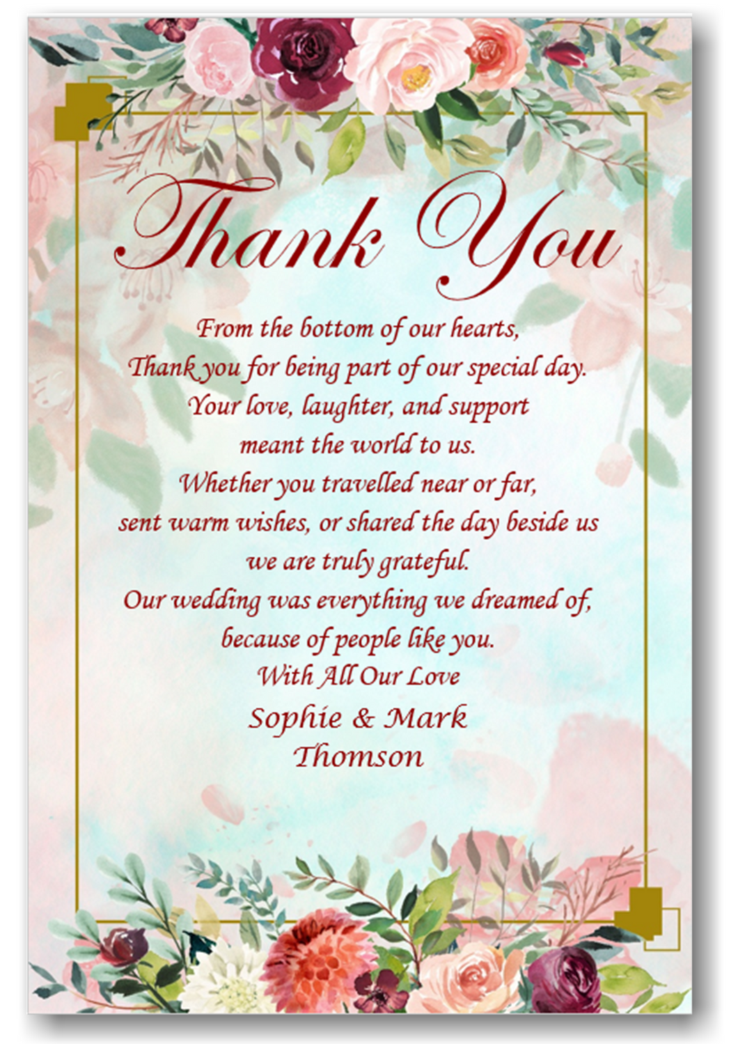 Beautiful Floral Wedding Thank you Cards Ref TH80