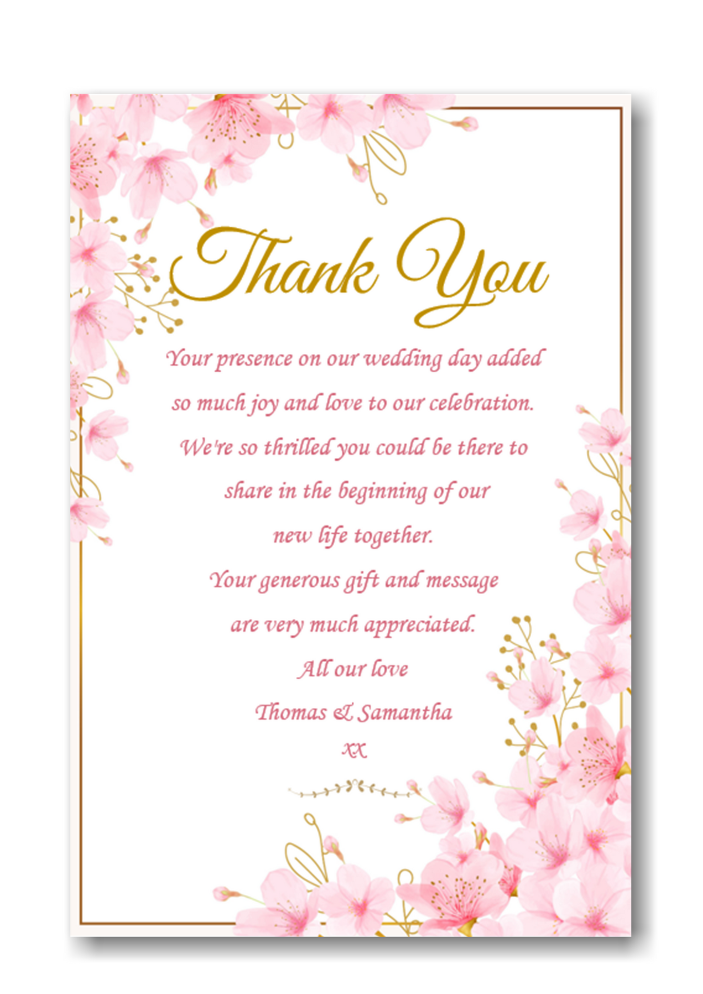 Beautiful Pink Floral Wedding Thank You Cards Ref TH81