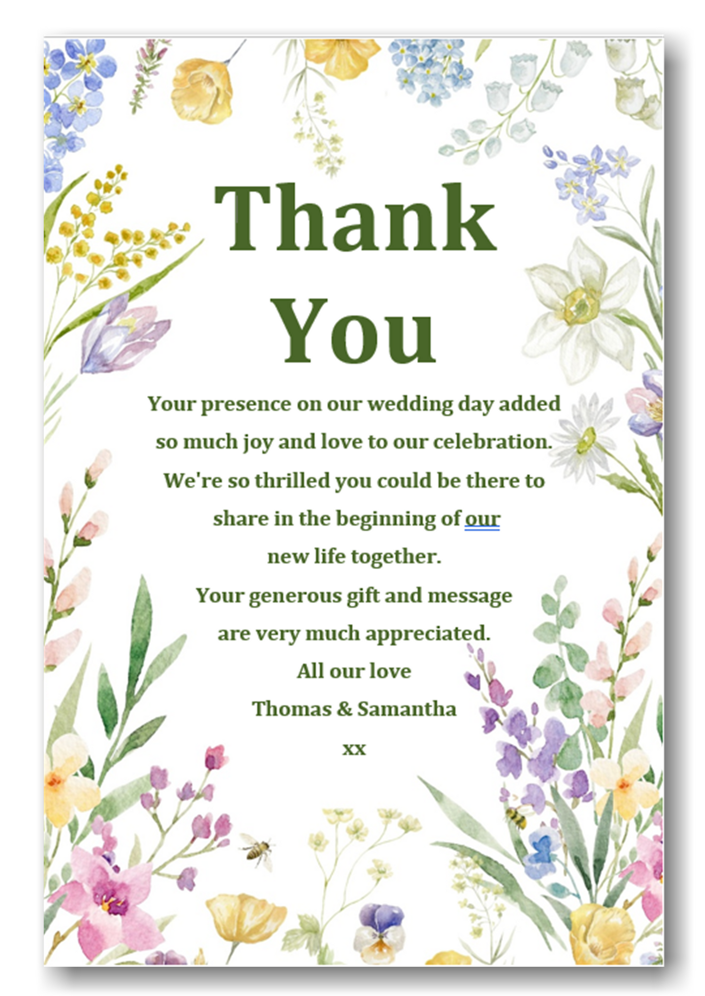 Beautiful Wild Flower Floral Wedding Thank You Cards Ref TH83