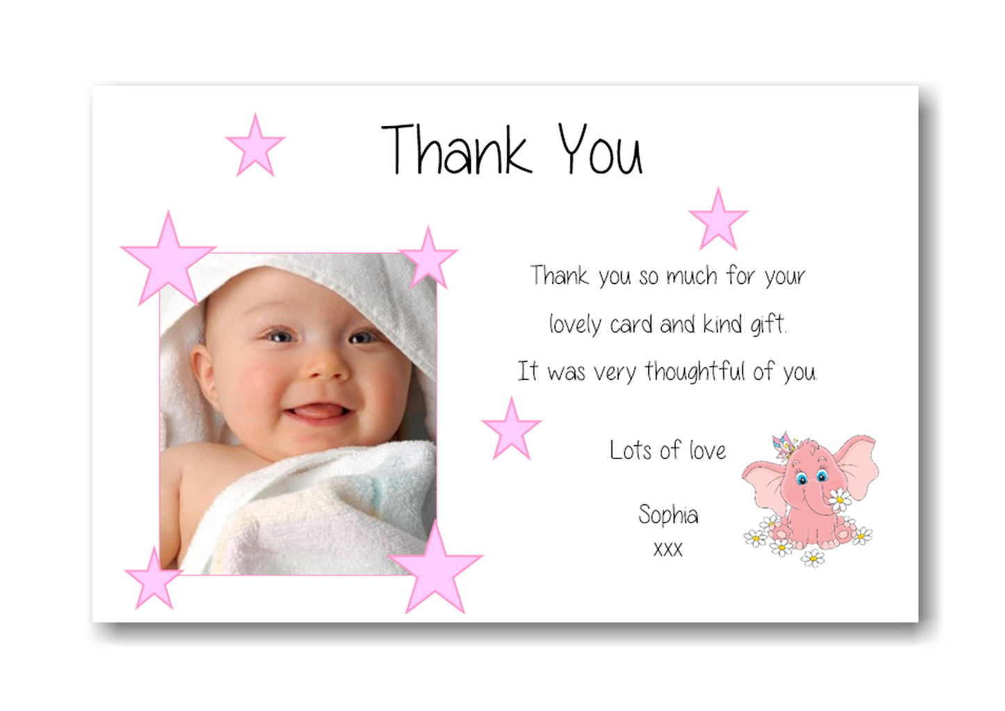 Beautiful Pink & White Baby Thank You Cards, with photo a truly lovely way to say "Thank you for your babys gift & card" Ref TY5