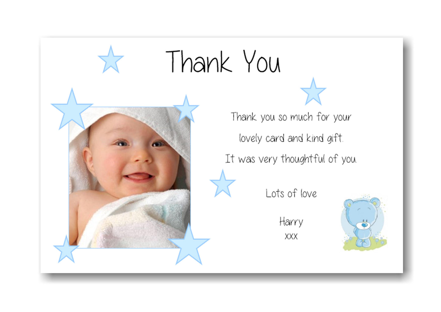 Stunning Blue & White Baby Thank You Cards, with photo a truly lovely way to say "Thank you for your babys gift & card" Ref TY6