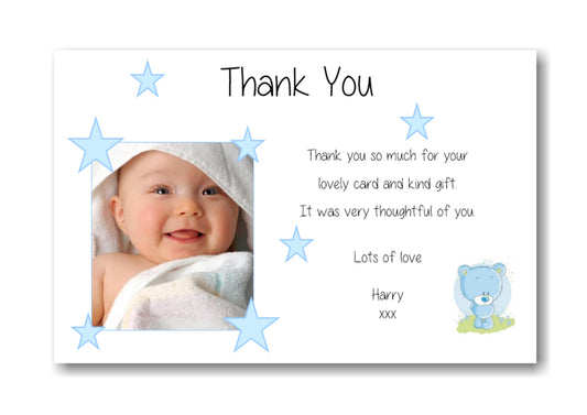 Stunning Blue & White Baby Thank You Cards, with photo a truly lovely way to say "Thank you for your babys gift & card" Ref TY6