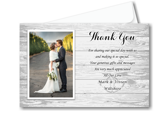 Beautiful Grey Wedding Thank you Cards with your own photo on Ref W11