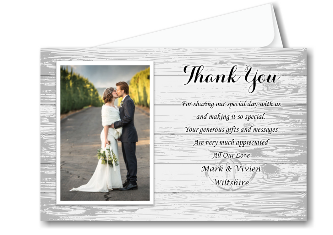 Beautiful Grey Wedding Thank you Cards with your own photo on Ref W11