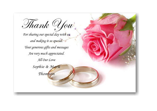 Beautiful Wedding Thank you Cards In a single stemmed pink rose design Ref W6