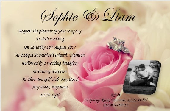 Wedding Day Invitation Ref W8 Red Floral design with photo