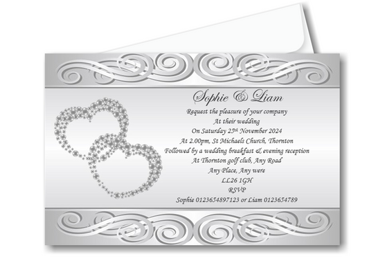 Personalised Stunning Silver Wedding Day Invitations Ref WD71