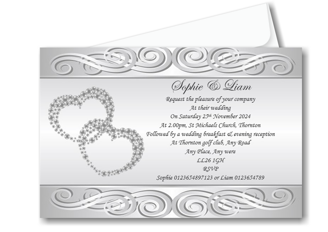 Personalised Stunning Silver Wedding Day Invitations Ref WD71