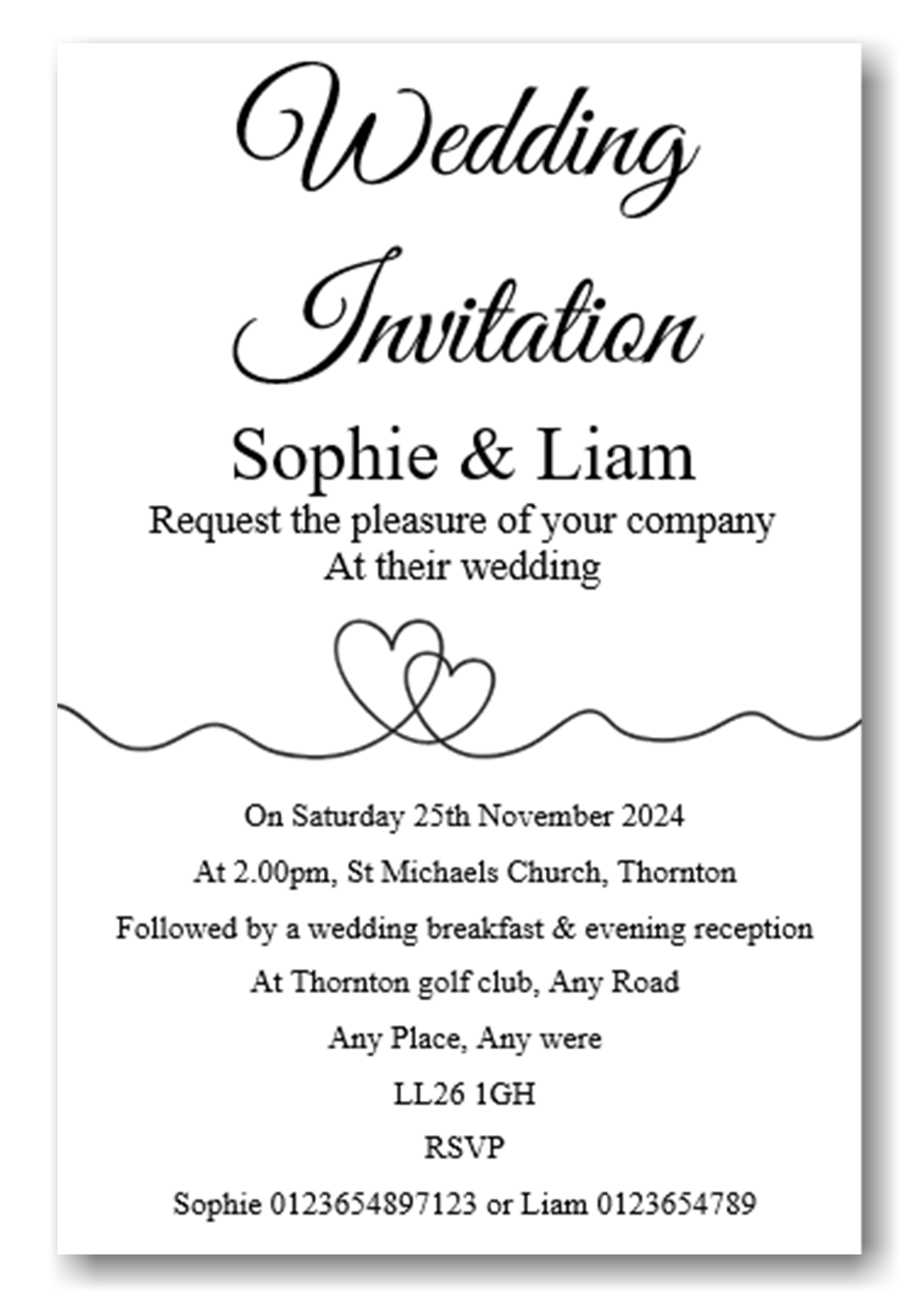 Personalised Classic Simple But Stylish Wedding Day Invitations Ref WD74
